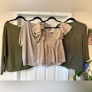 Olive and Beige Blouse Set